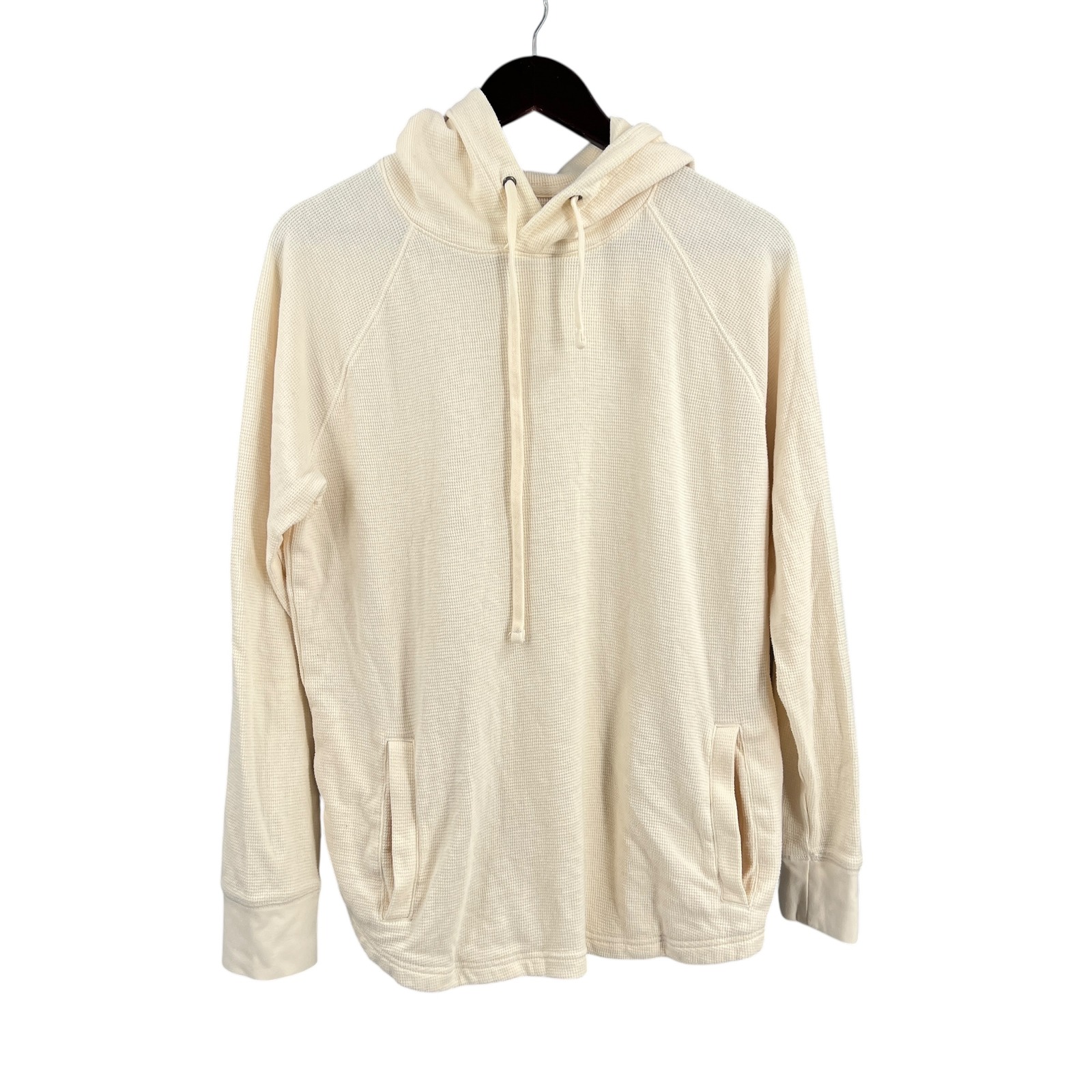 American Eagle Outfitters Mens M Cream Waffle Knit Hoodie Long Sleeve Pullover